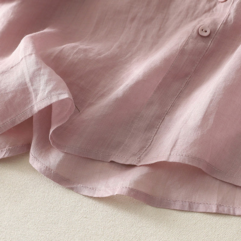 Camisa de lino y algodón con bordado simétrico de Buddha Stones para mujer, de media manga - image 8