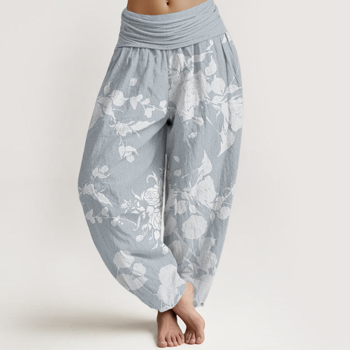 Pantalones Buddha Stones de algodón puro con estampado de flores en flor y capullos para mujer, cintura elástica - Azul celeste claro - US22，UK/AU26，EU54 (6XL) - image 6