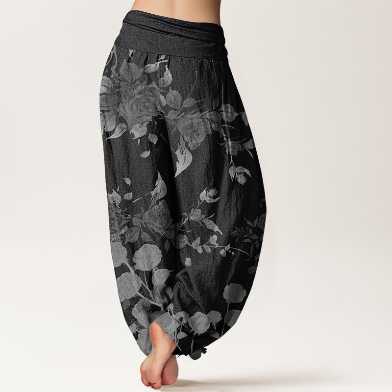 Pantalones Buddha Stones de algodón puro con estampado de flores en flor y capullos para mujer, cintura elástica - image 1