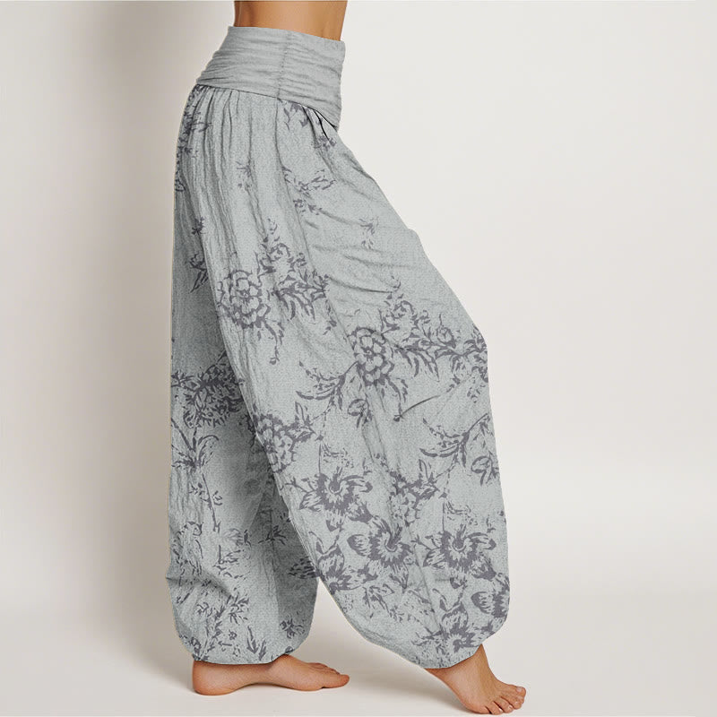 Pantalones harén de algodón puro con estampado floral de Buddha Stones para mujer, cintura elástica - image 2