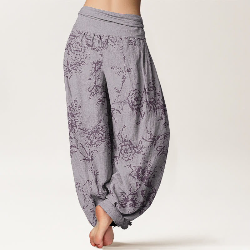 Pantalones harén de algodón puro con estampado floral de Buddha Stones para mujer, cintura elástica - image 10