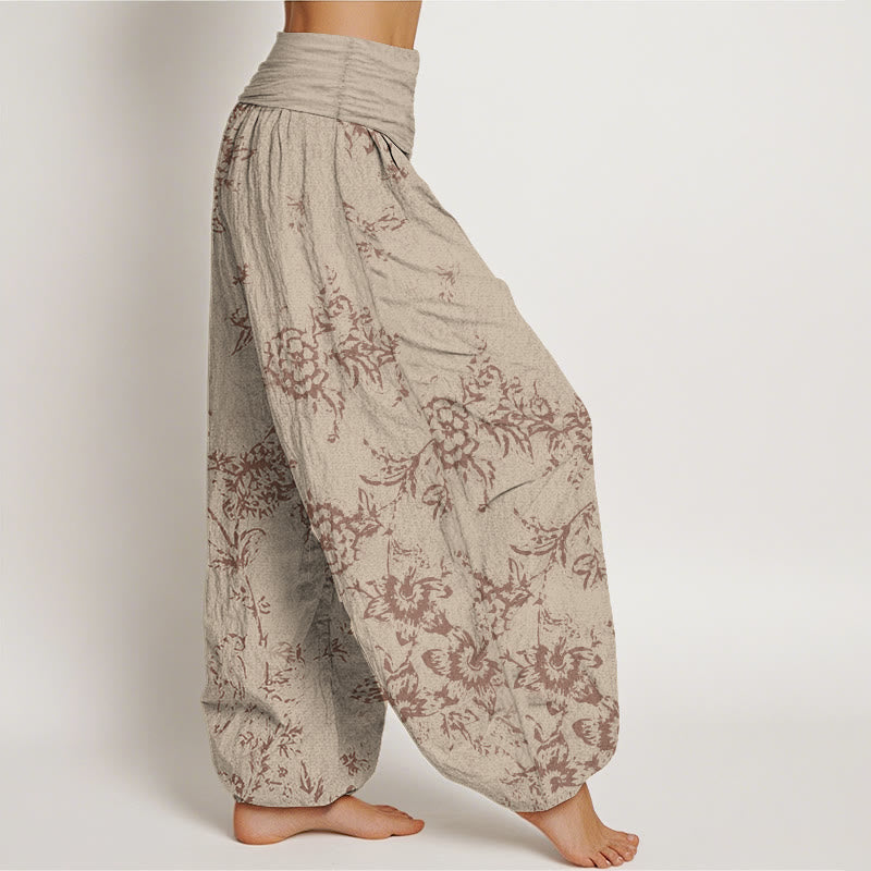 Pantalones harén de algodón puro con estampado floral de Buddha Stones para mujer, cintura elástica - image 8