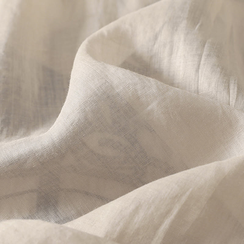 Camiseta informal de algodón y lino para mujer, de media manga, con cuello en V y bordado de Buddha Stones - image 3