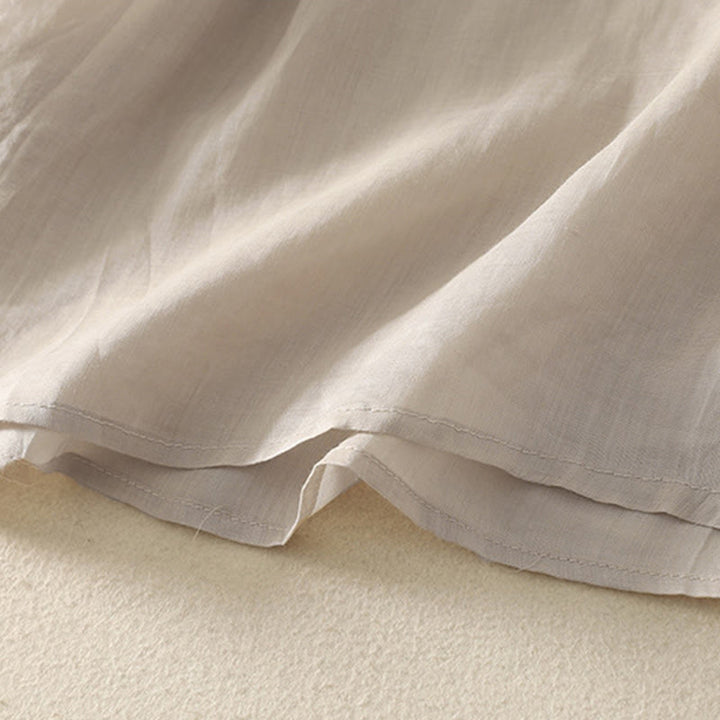 Camiseta informal de algodón y lino para mujer, de media manga, con cuello en V y bordado de Buddha Stones - image 4