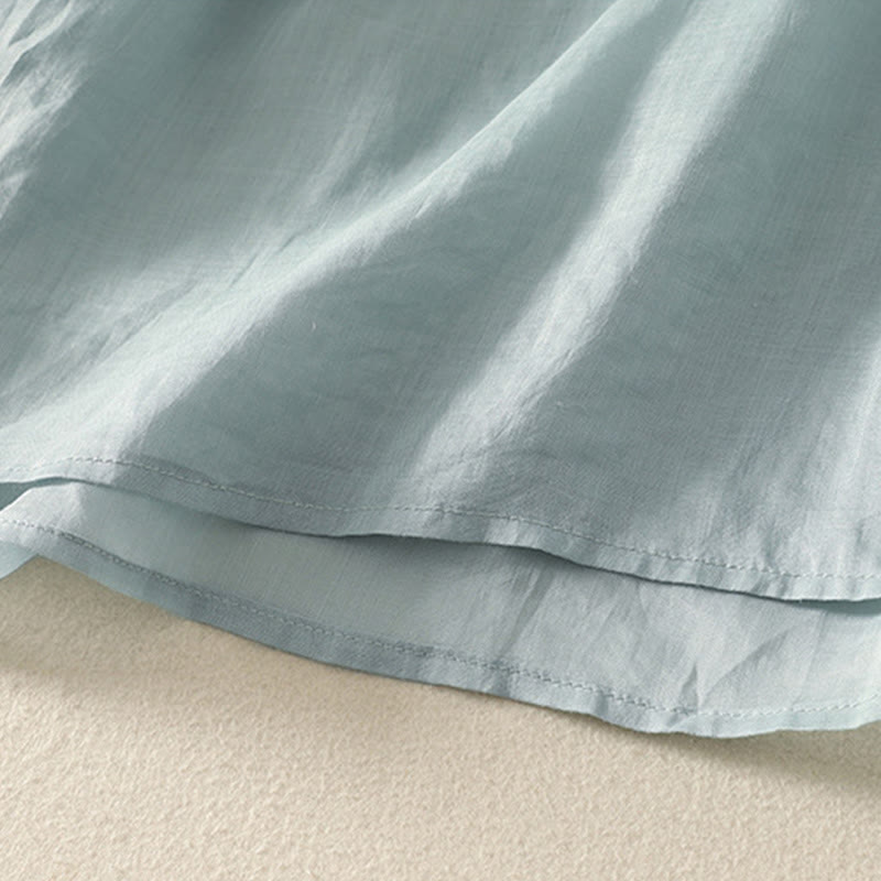 Camiseta informal de algodón y lino para mujer, de media manga, con cuello en V y bordado de Buddha Stones - image 9