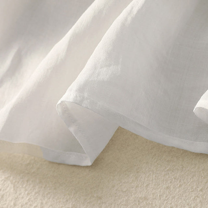 Camiseta informal de algodón y lino para mujer, de media manga, con cuello en V y bordado de Buddha Stones - image 26