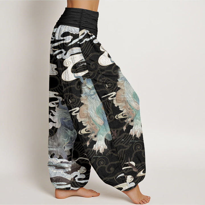 Pantalones harén de algodón puro con diseño de nubes auspiciosas y Buddha Stones para mujer, cintura elástica - image 2