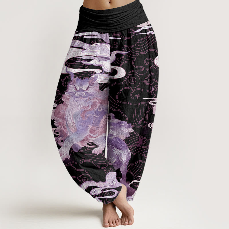 Pantalones harén de algodón puro con diseño de nubes auspiciosas y Buddha Stones para mujer, cintura elástica - Fucsia - US22，UK/AU26，EU54 (6XL) - image 6