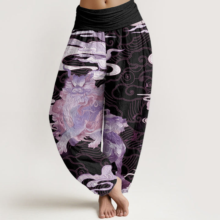 Pantalones harén de algodón puro con diseño de nubes auspiciosas y Buddha Stones para mujer, cintura elástica - Fucsia - US22，UK/AU26，EU54 (6XL) - image 6