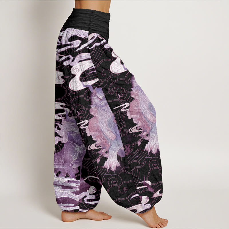 Pantalones harén de algodón puro con diseño de nubes auspiciosas y Buddha Stones para mujer, cintura elástica - image 8