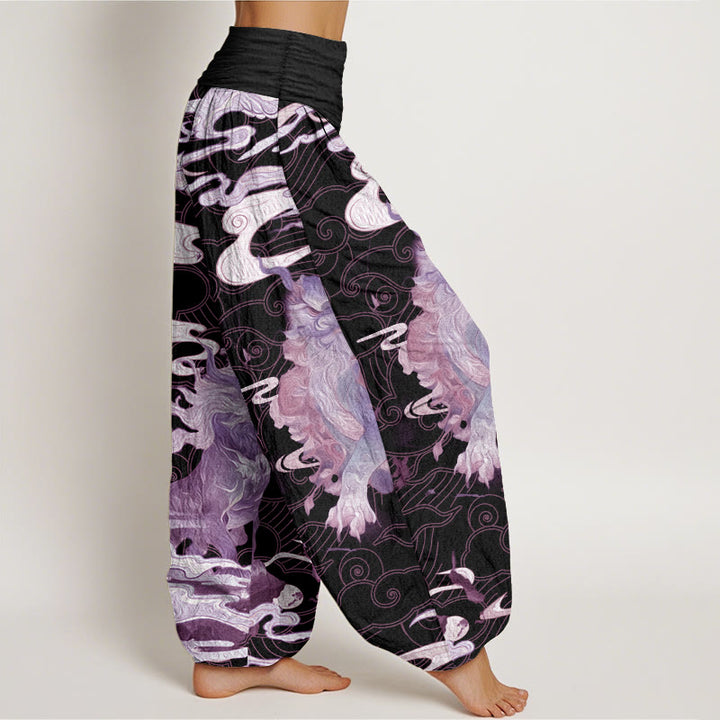 Pantalones harén de algodón puro con diseño de nubes auspiciosas y Buddha Stones para mujer, cintura elástica - image 8