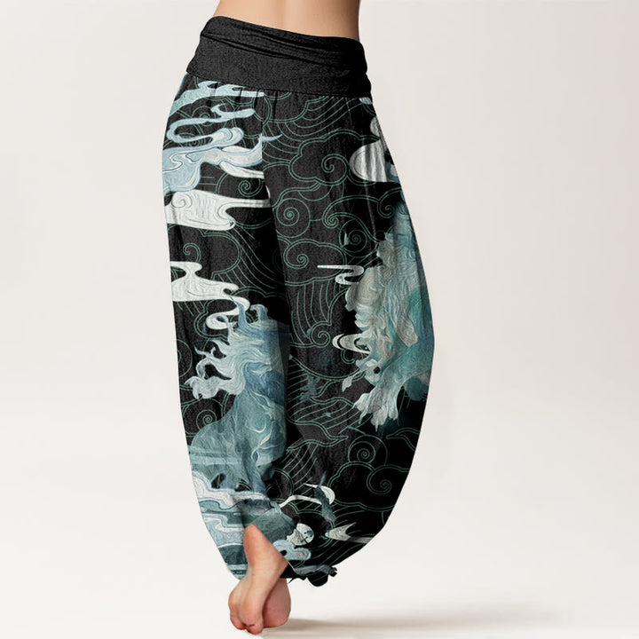 Pantalones harén de algodón puro con diseño de nubes auspiciosas y Buddha Stones para mujer, cintura elástica - image 10