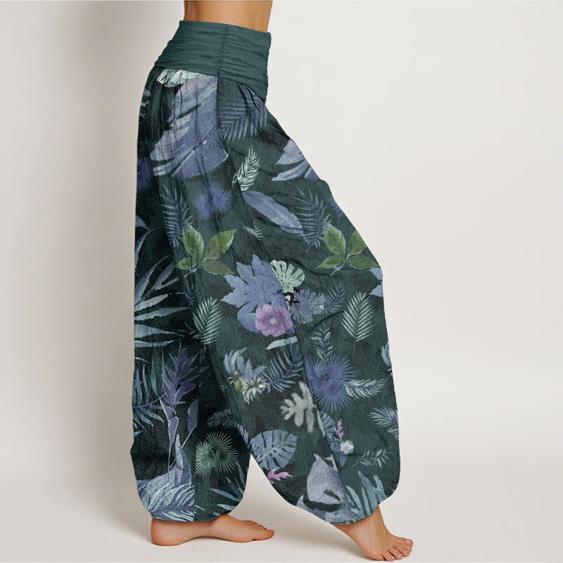 Pantalones Buddha Stones de algodón puro con estampado de follaje tropical colorido para mujer, cintura elástica - image 8