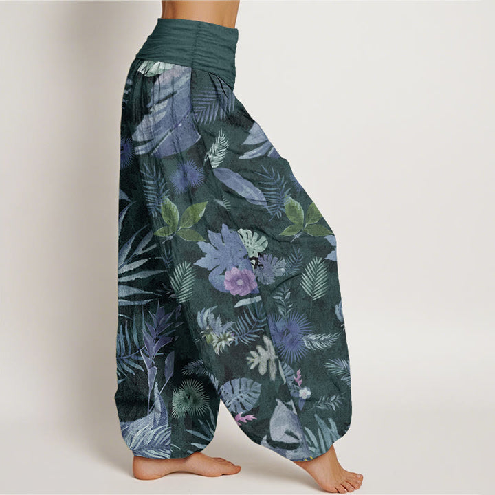 Pantalones Buddha Stones de algodón puro con estampado de follaje tropical colorido para mujer, cintura elástica - image 8