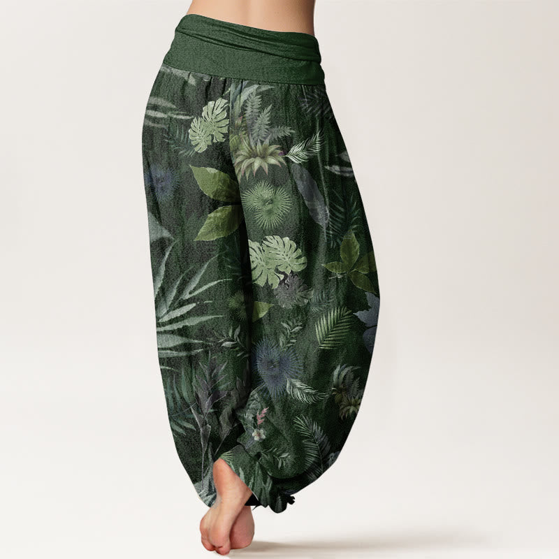 Pantalones Buddha Stones de algodón puro con estampado de follaje tropical colorido para mujer, cintura elástica - image 10