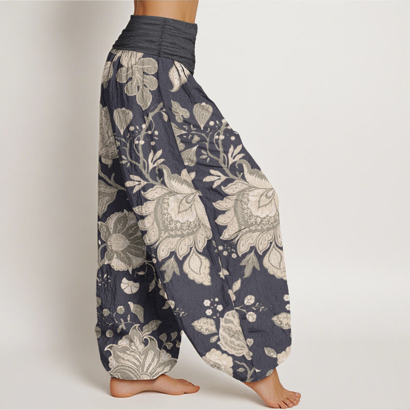 Pantalones harén de cintura elástica para mujer, estilo casual, de algodón puro y peonía, con Buddha Stones - image 2