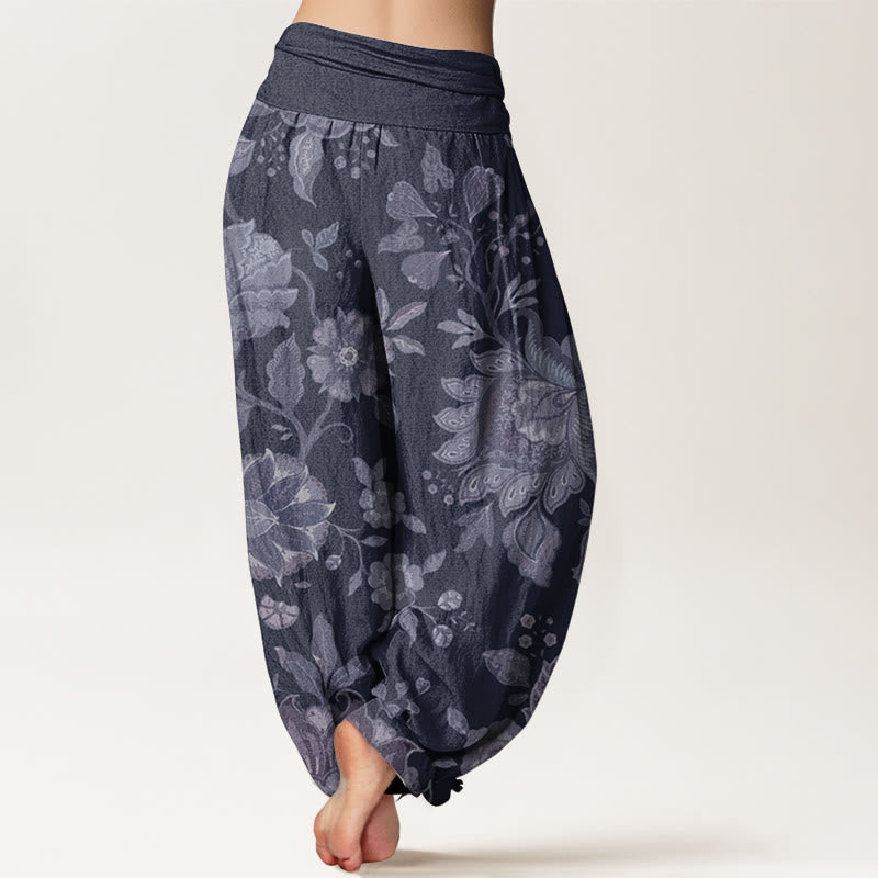 Pantalones harén de cintura elástica para mujer, estilo casual, de algodón puro y peonía, con Buddha Stones - image 7