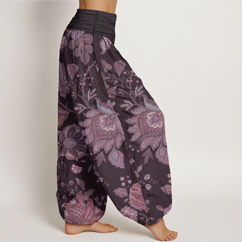 Pantalones harén de cintura elástica para mujer, estilo casual, de algodón puro y peonía, con Buddha Stones