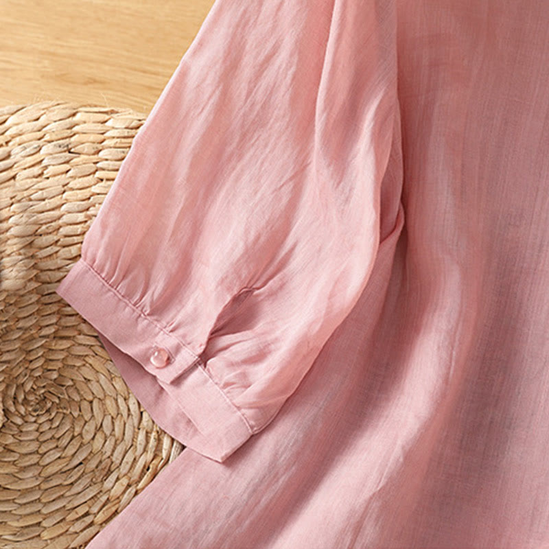 Camisa de algodón con cuello en V para mujer con flores bordadas y Buddha Stones - image 16