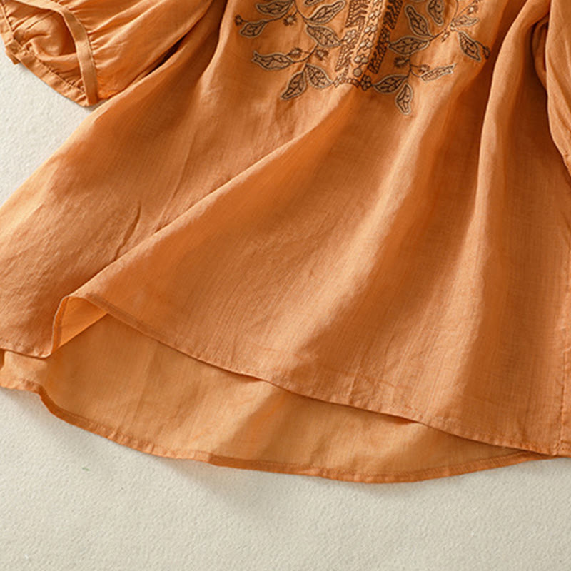 Camiseta informal de algodón y lino para mujer, de media manga, con encaje bordado y Buddha Stones - image 5