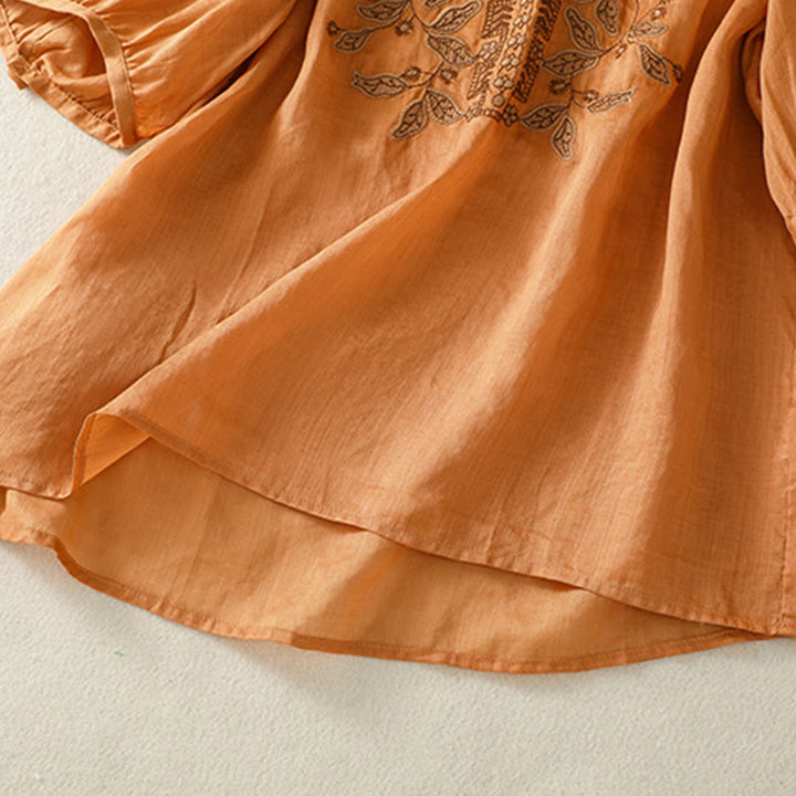 Camiseta informal de algodón y lino para mujer, de media manga, con encaje bordado y Buddha Stones - image 5