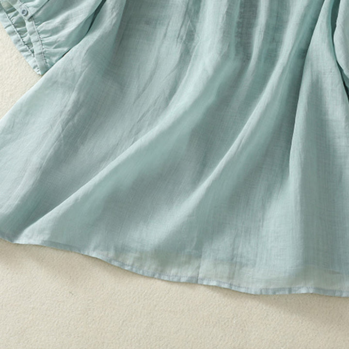 Camiseta informal de algodón y lino para mujer, de media manga, con encaje bordado y Buddha Stones - image 12