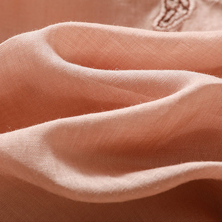 Camiseta informal de algodón y lino para mujer, de media manga, con encaje bordado y Buddha Stones - image 23