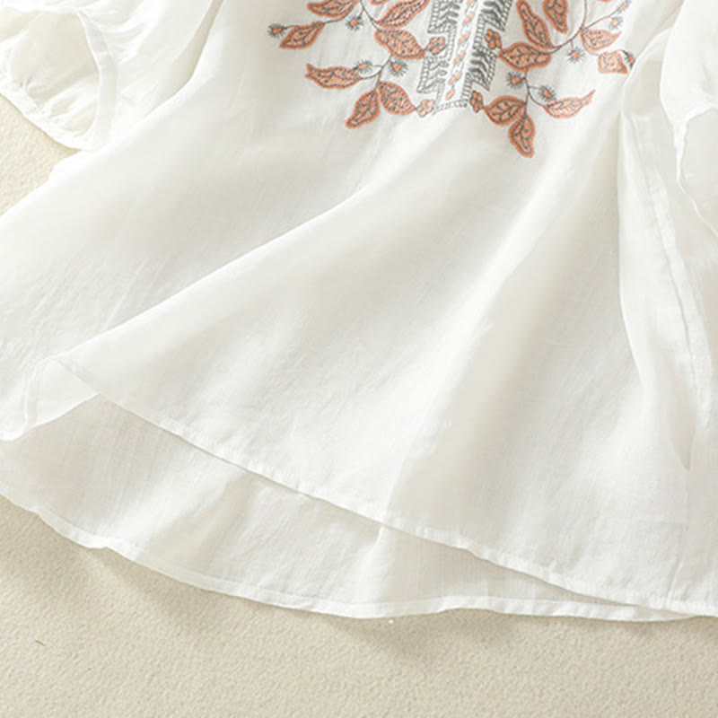 Camiseta informal de algodón y lino para mujer, de media manga, con encaje bordado y Buddha Stones - image 32