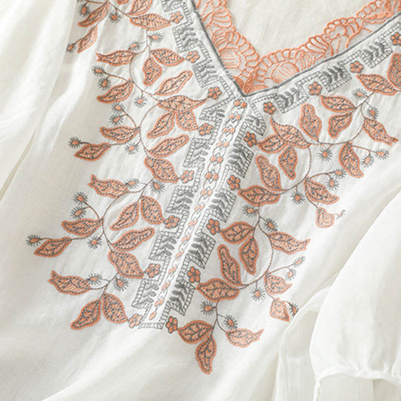 Camiseta informal de algodón y lino para mujer, de media manga, con encaje bordado y Buddha Stones - image 34