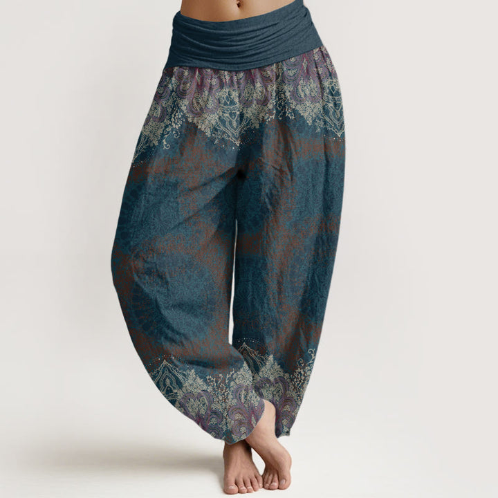 Pantalones harén de algodón puro con estampado de mandala y Buddha Stones para mujer, informales, con cintura elástica - Azul medianoche - US22，UK/AU26，EU54 (6XL) - image 0