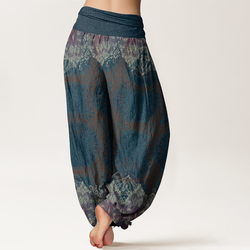 Pantalones harén de algodón puro con estampado de mandala y Buddha Stones para mujer, informales, con cintura elástica