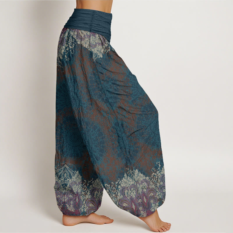 Pantalones harén de algodón puro con estampado de mandala y Buddha Stones para mujer, informales, con cintura elástica