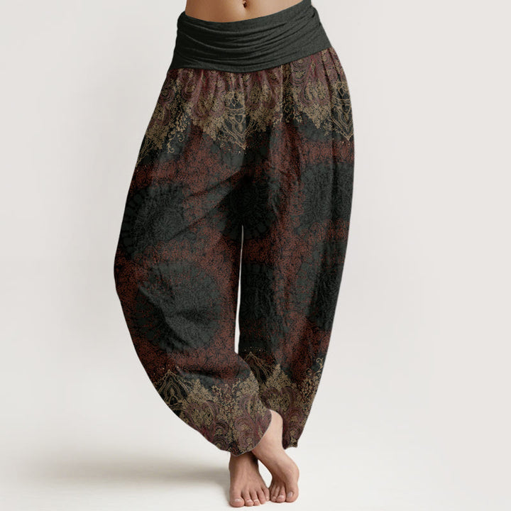 Pantalones harén de algodón puro con estampado de mandala y Buddha Stones para mujer, informales, con cintura elástica - Negro - US22，UK/AU26，EU54 (6XL) - image 6