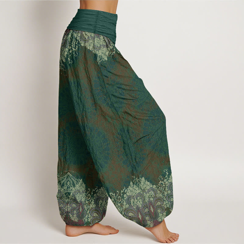 Pantalones harén de algodón puro con estampado de mandala y Buddha Stones para mujer, informales, con cintura elástica