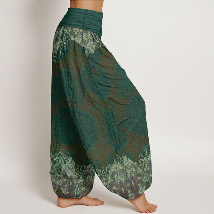 Pantalones harén de algodón puro con estampado de mandala y Buddha Stones para mujer, informales, con cintura elástica