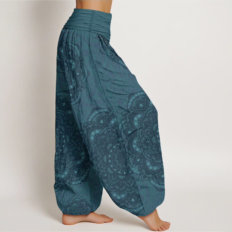 Pantalones Buddha Stones de algodón puro con estampado de mandalas y cachemira para mujer, con cintura elástica