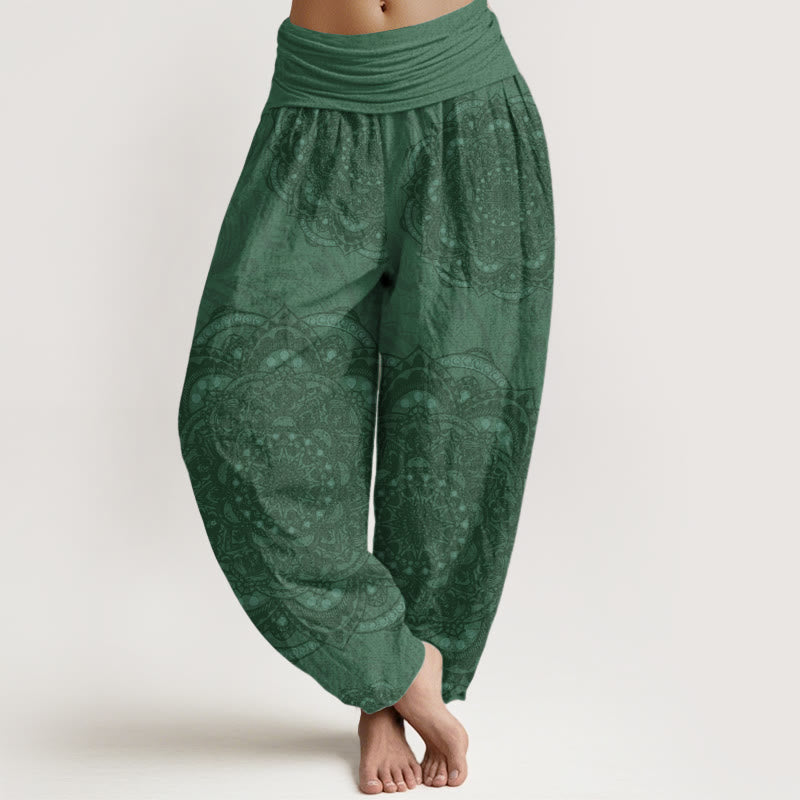 Pantalones Buddha Stones de algodón puro con estampado de mandalas y cachemira para mujer, con cintura elástica