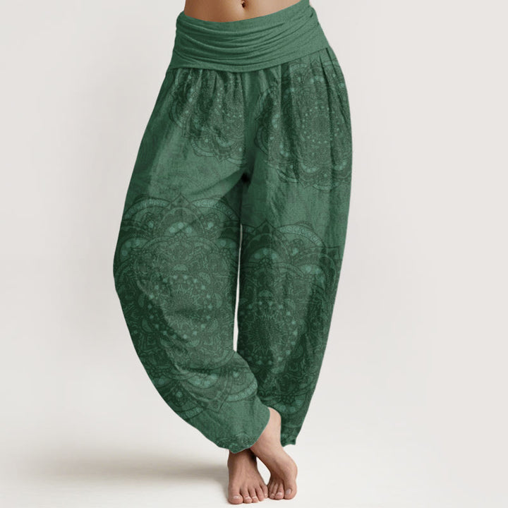 Pantalones Buddha Stones de algodón puro con estampado de mandalas y cachemira para mujer, con cintura elástica