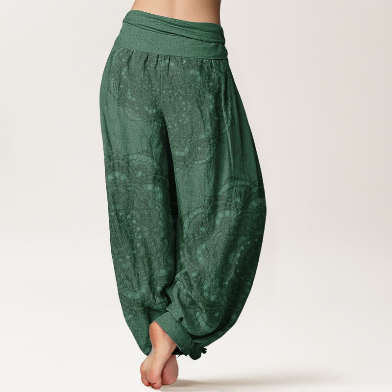 Pantalones Buddha Stones de algodón puro con estampado de mandalas y cachemira para mujer, con cintura elástica