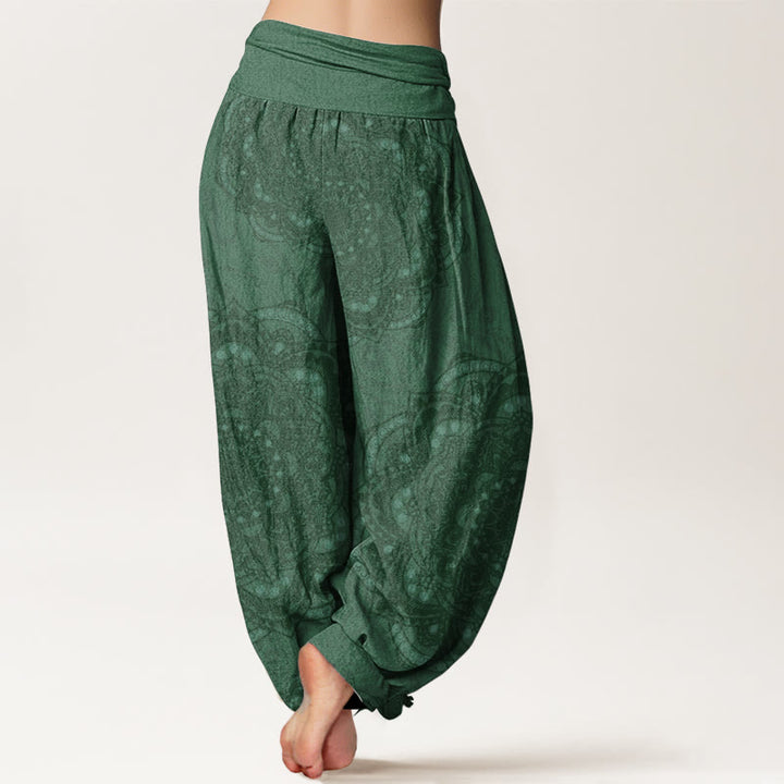 Pantalones Buddha Stones de algodón puro con estampado de mandalas y cachemira para mujer, con cintura elástica