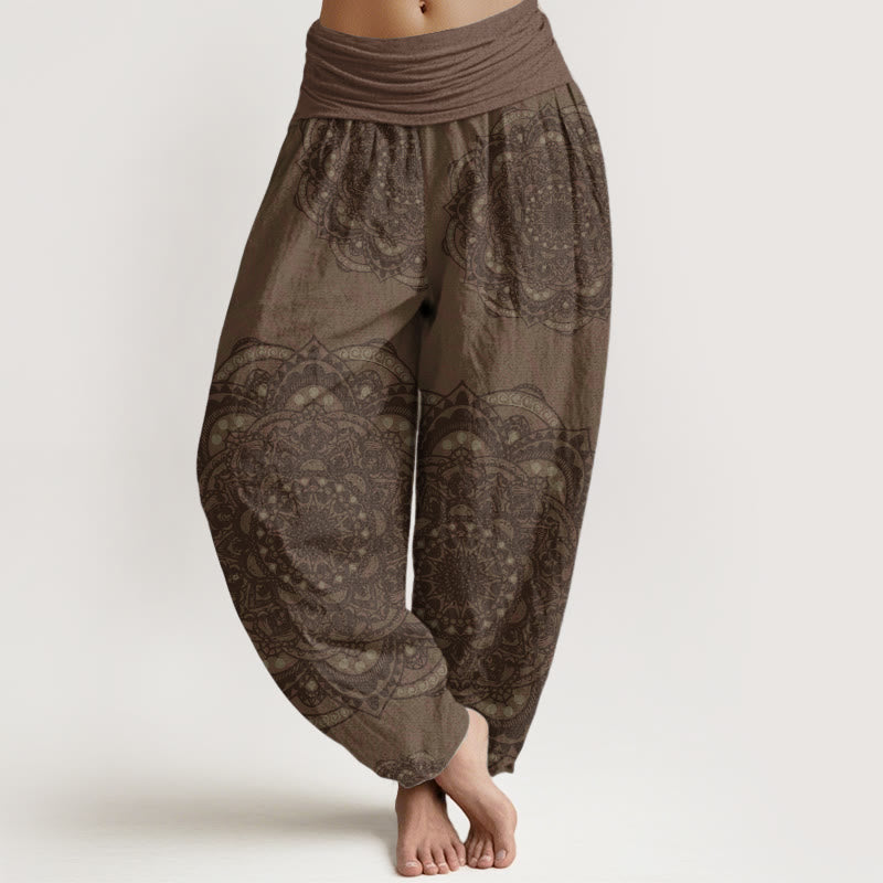 Pantalones Buddha Stones de algodón puro con estampado de mandalas y cachemira para mujer, con cintura elástica