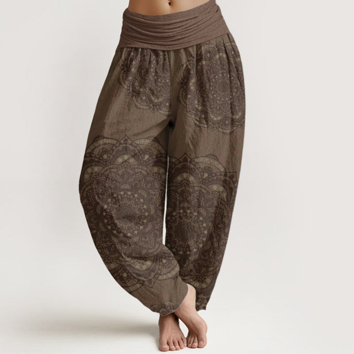 Pantalones Buddha Stones de algodón puro con estampado de mandalas y cachemira para mujer, con cintura elástica