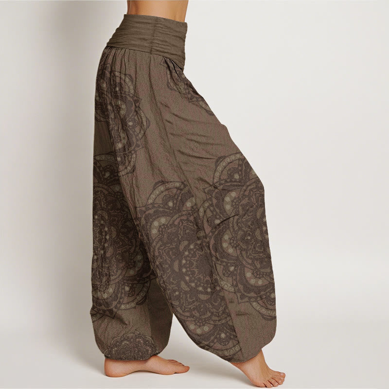 Pantalones Buddha Stones de algodón puro con estampado de mandalas y cachemira para mujer, con cintura elástica