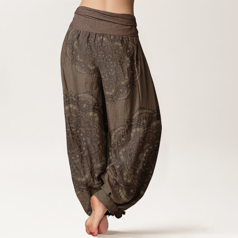 Pantalones Buddha Stones de algodón puro con estampado de mandalas y cachemira para mujer, con cintura elástica