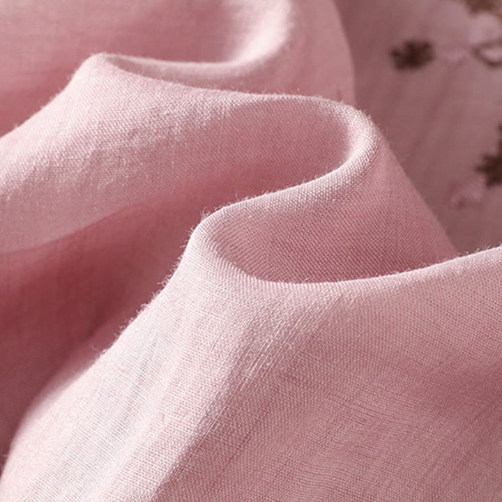 Camisa de algodón con cuello redondo y bordado simétrico de Buddha Stones para mujer - image 9