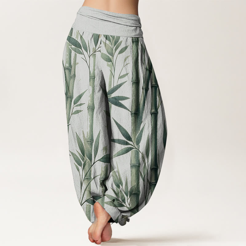 Pantalones harén de algodón puro con estampado de Buddha Stones de bambú para mujer, informales, con cintura elástica - image 1