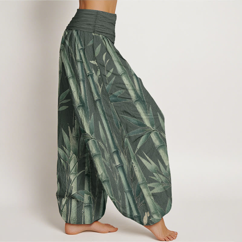 Pantalones harén de algodón puro con estampado de Buddha Stones de bambú para mujer, informales, con cintura elástica - image 8