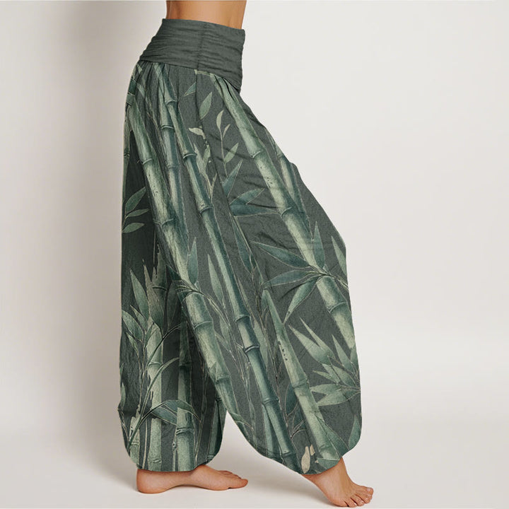 Pantalones harén de algodón puro con estampado de Buddha Stones de bambú para mujer, informales, con cintura elástica - image 8