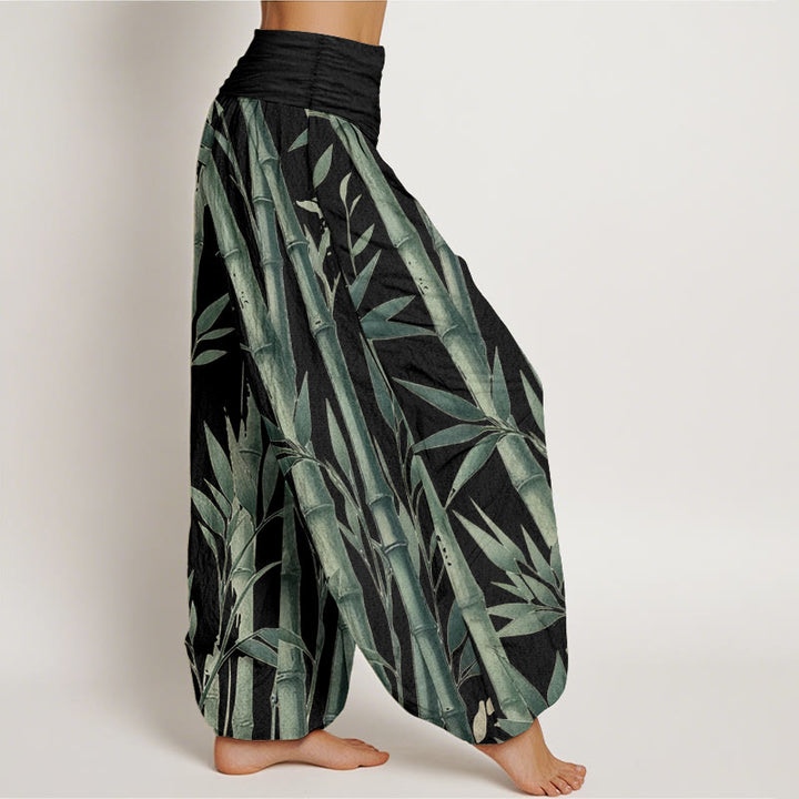 Pantalones harén de algodón puro con estampado de Buddha Stones de bambú para mujer, informales, con cintura elástica - image 11