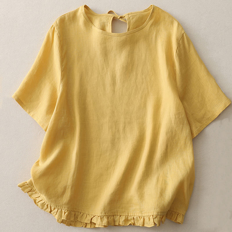 Camiseta informal de poliéster con cuello redondo, volantes y dobladillo con lazo para mujer Buddha Stones - Oro - US8-10，UK/AU12-14，EU40-42 (2XL) - image 0